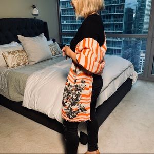 JCrew lightweight flower scarf, white and orange